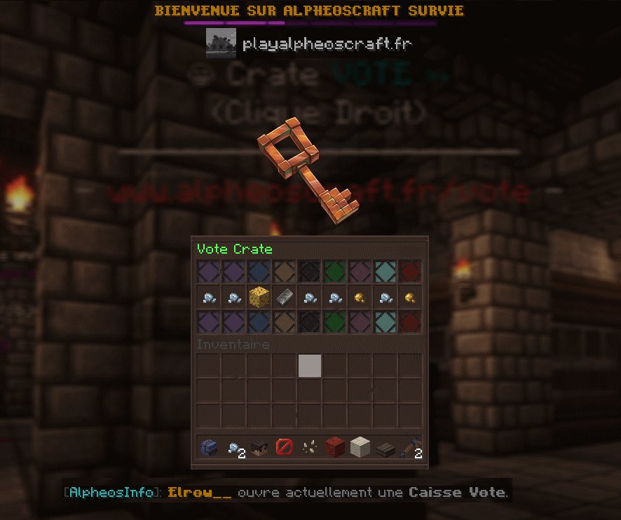 Menu « Vote Crate » du serveur AlpheosCraft survie