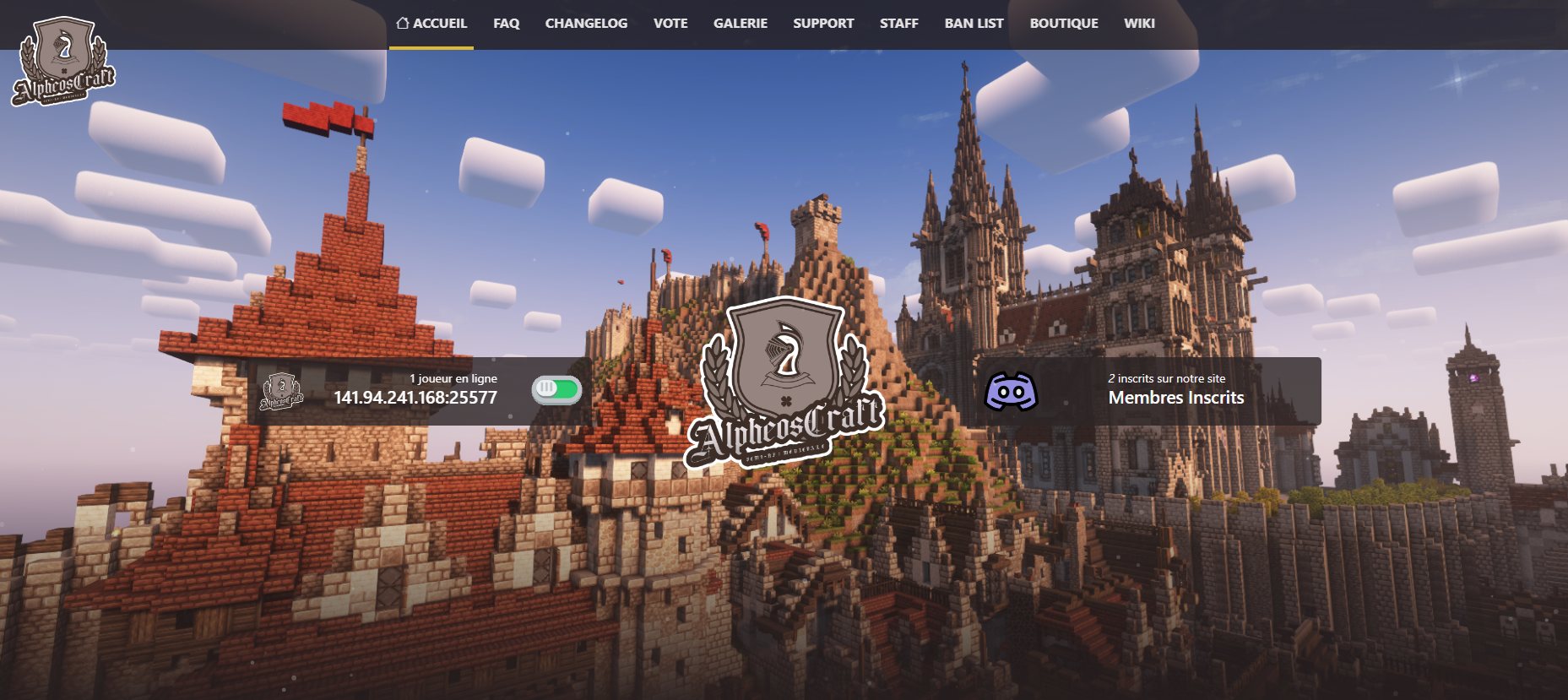 Capture de la page d’accueil du site AlpheosCraft