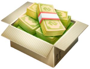 Carton rempli de liasses de billets (pack de 3 000 crédits)
