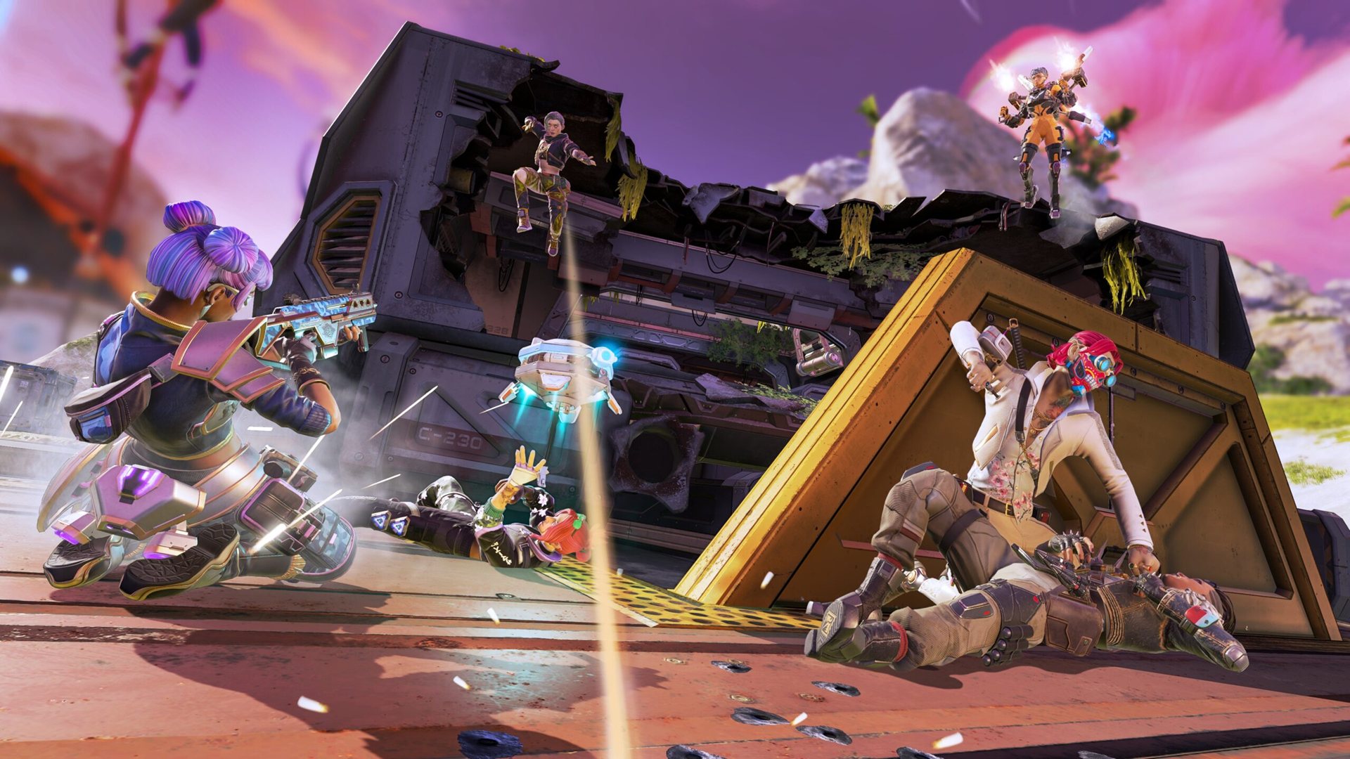 Légendes d’Apex Legends en plein combat sur une structure